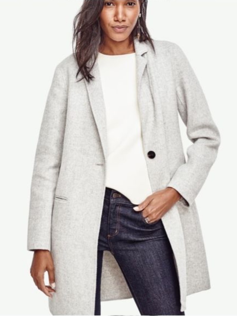 Ann Taylor Wool Blend Light Gray Single-Button Trench Coat